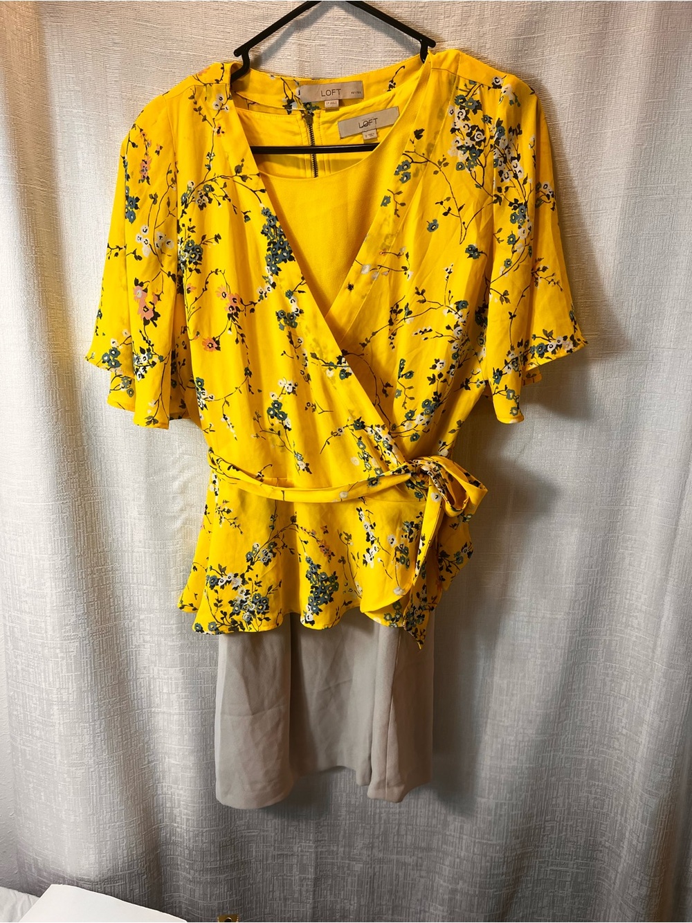 LOFT 2Pc Yellow and Tan Sleeveless Fit-and-Flare Mini Dress  wrap Around  Top